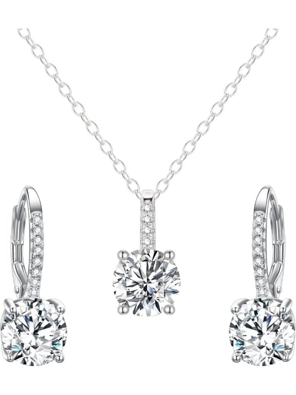 Elegant 925 Sterling Silver Round White CZ Bridal Wedding Jewelry Set - Perfect